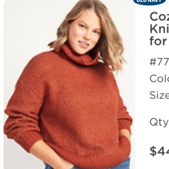 Old Navy dark rust (orange) cozy heathered rib-knit turtleneck sweater - Picture 1 of 16
